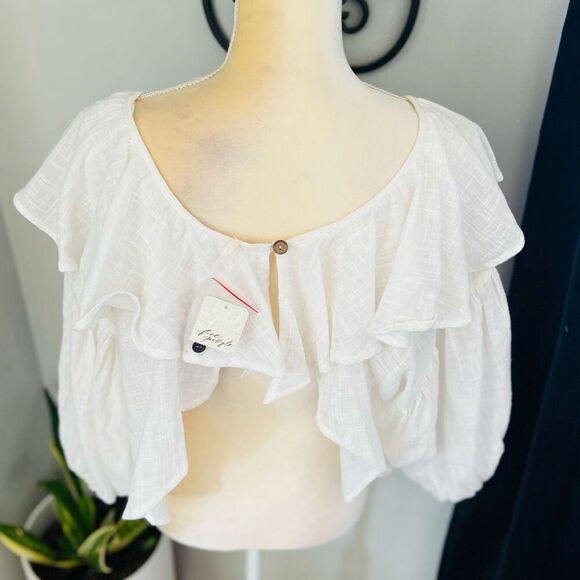 FREE PEOPLE Zuri Ruffle Blouse, Cut Out Back, Summer Boho, Ivory, Small 4/6, NWT - Picture 14 of 16